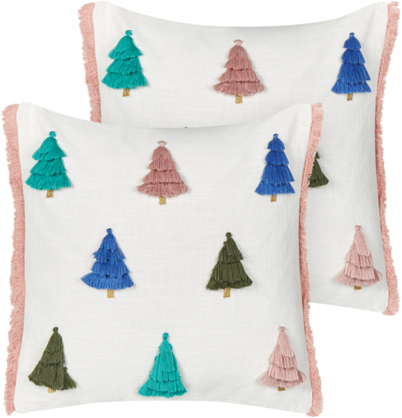 Kissen 2er Set Pflanzenmuster SKIMMIA Baumwolle 45 x 45 cm Weiß