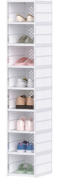 MC Star Schuhbox Stapelbare und Faltbar 8 Stück Schuh-Organizer mit Transparenten Türen (Platzsparend Schuhaufbewahrungsboxen für Sneaker bis Größe 43, Installationsfrei, Weiß)
