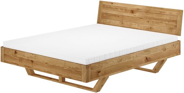 Schwebebett Doppelbett 160x200 Eiche massiv geölt mit Zubehör V-60.89-16Rollrost und Matratze inkl.