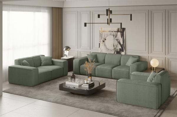 Sofaset Designersofa CELES 3-2-1 in Stoff Scala Olivgrün