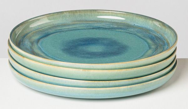Gipfelstück Speiseteller Teller Set, Tiefer See, (4 St), Scandi-Style, glänzende Reaktivglasur, jedes Stück ein Unikat
