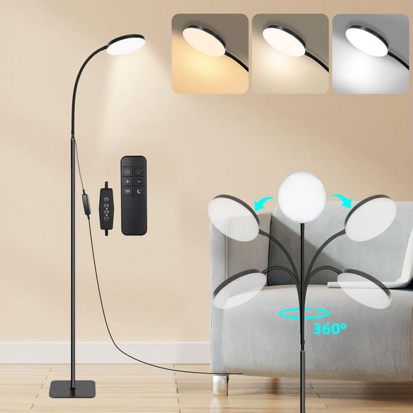 MUPOO LED Stehlampe Standleuchten mit Fernbedienung, LED Leselampe Stehend Dimmbar, Dimmbar Einstellbare Flexible Stehleuchte,mit 3 Farbtemperaturen