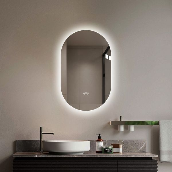 OKWISH Spiegel Dekospiegel (Ovaler Rahmelloser Kosmetikspiegel mit Beleuchtung, Antibeschlag, Dimmbar mit Touch-Sensor, 1-St, 50*80cm)