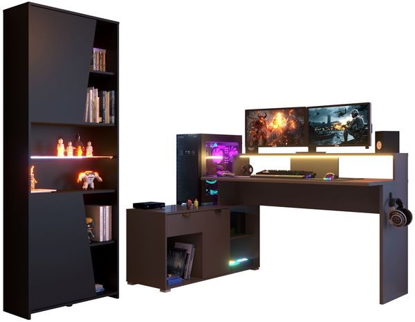 Gaming Schreibtisch Parisot Work 2-tlg. Holznachbildung Grau/Schwarz