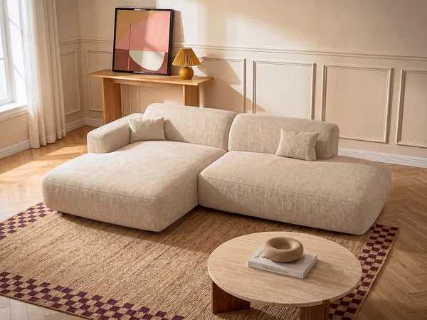 Vente-unique - POGNI Sofa Stoff Beige - B 160 cm x H 73 cm x L 300 cm