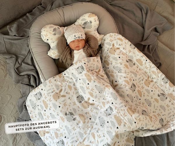Loolay Bettnestchen BIO BAUMWOLLE BABYNEST Babykokon Neugeborene Babyaustattung SET, (4 Jahreszeiten Kuschelnest Reisebett SOLO/ o. im Premium SETS, 1-tlg, MUSTER: HASE Beige/ GRAU Nestchen 100% Baumwolle), LOOLAY® - 100% Europäische Stoffe und Kleinse...