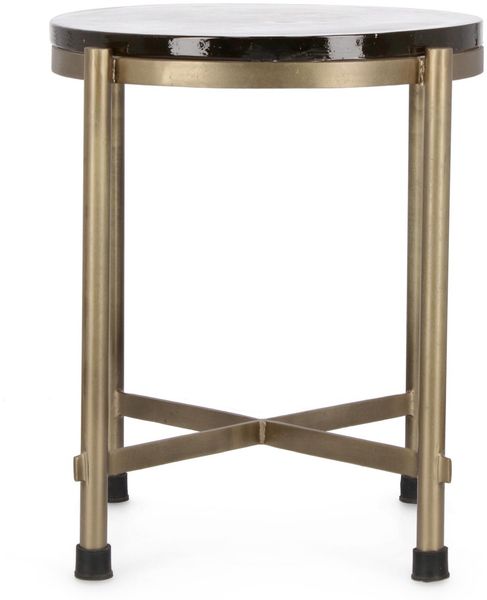 Beistelltisch Lazyla aus Metall und handgefertigtem Glas, modern rund, gold messing, Ø 42 cm