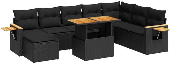 vidaXL 9-tlg. Garten-Sofagarnitur mit Kissen Schwarz Poly Rattan 3327632 Bild 2
