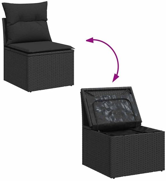 vidaXL 9-tlg. Garten-Sofagarnitur mit Kissen Schwarz Poly Rattan 3327632 Bild 8