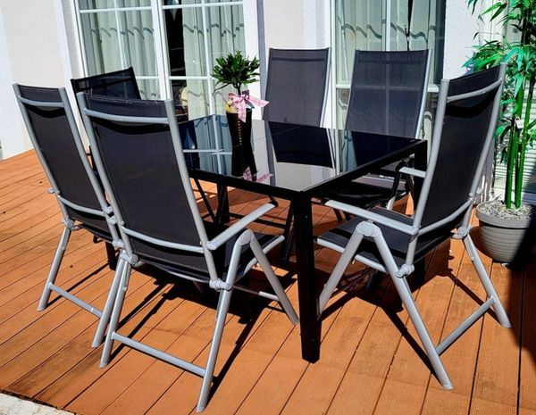 BruKa Gartentisch Sitzgruppe POETTO 6 Personen Aluminium Gartenmöbel Tisch, Stühle Terrasse Stuhl