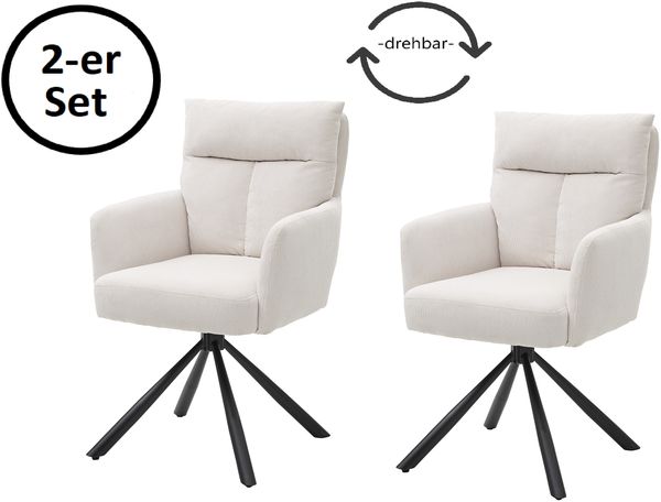 Armlehnstuhl >Solveig< (2er-Set) in hell beige/schwarz - 60x93x67 (BxHxT)
