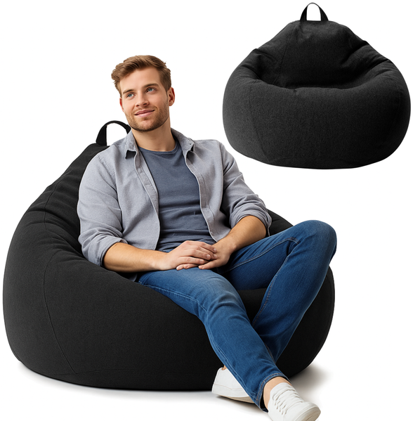 AD.CON Sitzsack mit ECO Füllung, Schwarz, 120 x 120 x 60 350L, Styropor-Regranulat