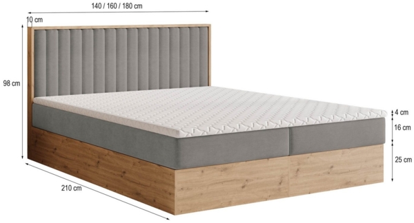 Masseno Boxbett VARELI 180x200 cm mit Bonell Matratze und Topper Bild 2