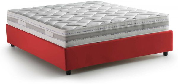 Dmora Doppelbett Arto, Stoffbett mit Stauraum, Frontöffnung, inklusive Matratze 140 x 190 cm, 100 % Made in Italy, Rot