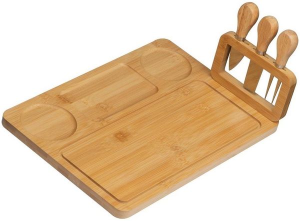 Macma Schneidebrett Bambus Käsebrett-Set / bestehend Servierplatte und Käsebesteck