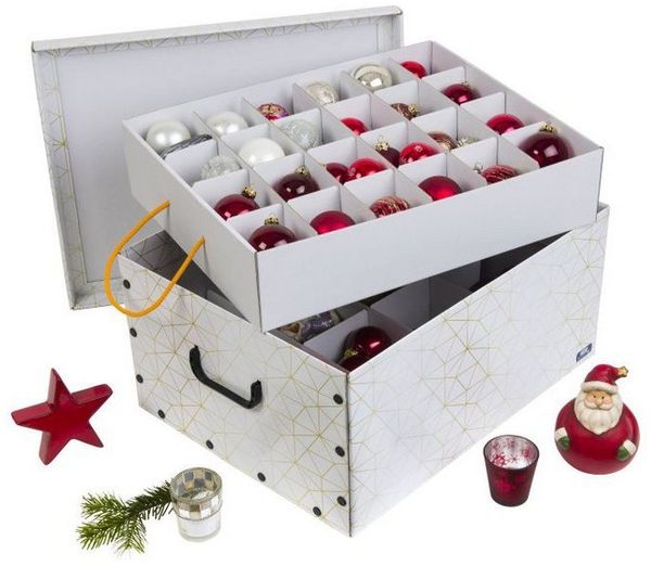 Kreher Dekokiste für Christbaumkugeln, Dekor: 'Retro Weiß/Gold'