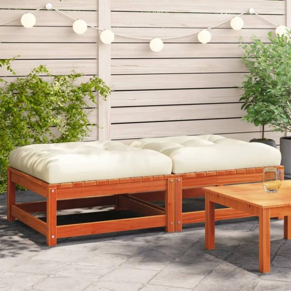 vidaXL Gartenhocker mit Kissen 2 Stk. Wachsbraun Massivholz Kiefer 838106