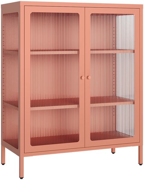 skølm 'Norns' Kommode, Metall mit Glas-Front, terrakotta, 100x38x80 cm, Metallschrank mit geriffelten Glastüren, Vitrinenschrank mit 3 Fächern
