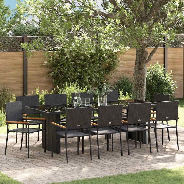 vidaXL Garten Essgruppe 11 pcs Schwarz Poly-Rattan 3365417