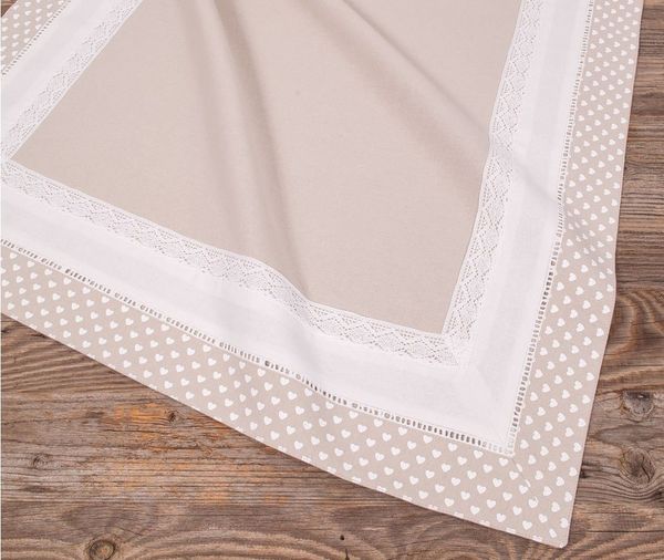 matches21 HOME & HOBBY Tischdecke Tischdecke TRAUDL Herzen Spitze beige, 100 % Baumwolle, in 70x70 cm (1-tlg), Pflegeleicht waschbar bis 30° Grad