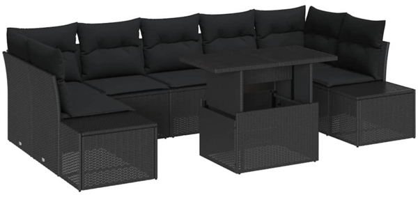 vidaXL Sofa Set mit Kissen 8 pcs Schwarz Poly-Rattan 3349139