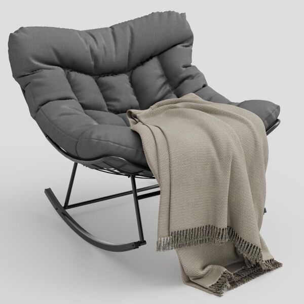 GarveeHome Schaukelstuhl Oversized, Schaukelsessel mit dickem Kissen & Metallrahmen, Relaxsessel für Poolside, Garten und Hinterhof, Tragfähigkeit