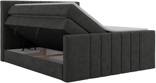 Boxspringbett INERO KING DUO mit Stauraum, Doppelbett 180x200, Bett mit Multipocket-Matratze H4 und Topper Visco, modernes Boxspringbett, hohe Kopfteil - Dunkelgrau Stukture Bild 8