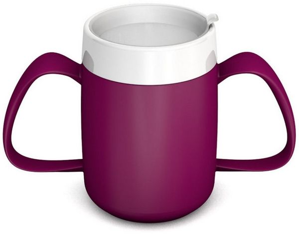 Ornamin Schnabelbecher 2-Henkel-Becher mit Trink-Trick und Schnabelaufsatz/ Trinkaufsatz, 2-tlg, Kunststoff, Trinkhilfe l Alltagshilfe l Schnabeltasse l BPA-frei l Made in Germany