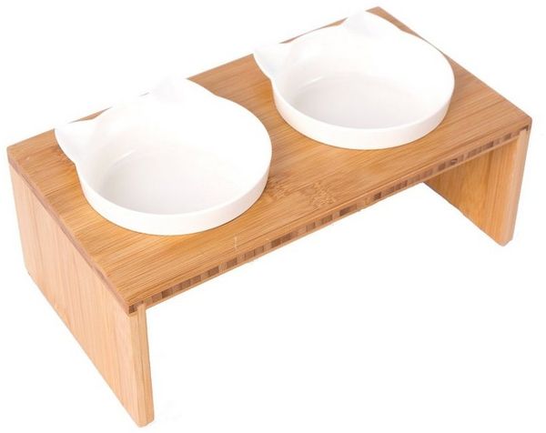 Dehner Futternapf Doppel-Katzennapf, 27 x 15 x 9 cm, je 175 ml, 2 Näpfe als Melamin, bruchsicher, spülmaschinengeeignet
