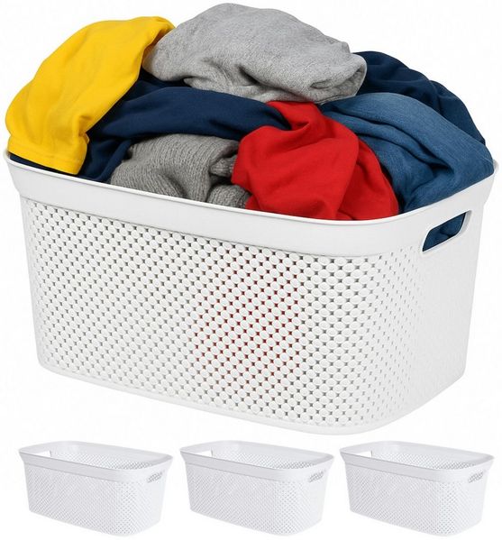 Koopman Wäschekorb Wäschewanne Kunststoff 4 Farben 4er Set (4 St), Weiß, 2 Tragegriffe, 35 Liter, Kunststoff, Stabil
