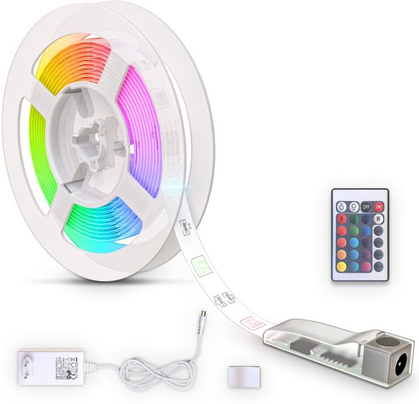 B.K.Licht - LED Strip Silikon 3m mit Fernbedienung, buntes RGB Licht, dimmbar, selbstklebend, LED Streifen, Leiste, Deko, Gaming Deko, Band, Lichtleiste, Lichtband, 300 x 1 x 0,2 cm, Weiß