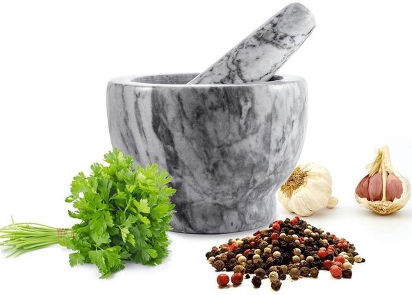 Mörser mit Stössel 2tlg aus Marmor Ø13 Schlegel Zerkleinerer Gewürzmörser 2,3 kg