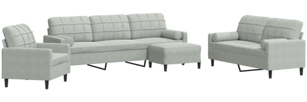 vidaXL 4-tlg. Sofagarnitur mit Kissen und Nackenrollen Hellgrau Samt 3278461