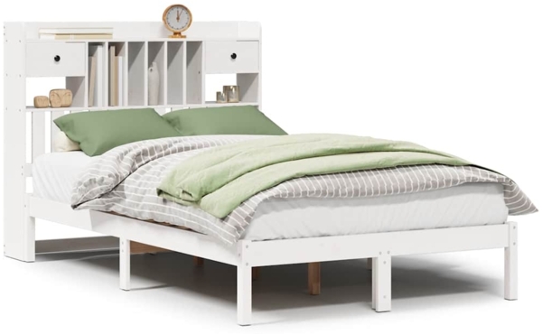 vidaXL Massivholzbett mit Regal ohne Matratze Weiß 135x190 cm Kiefer 3321617