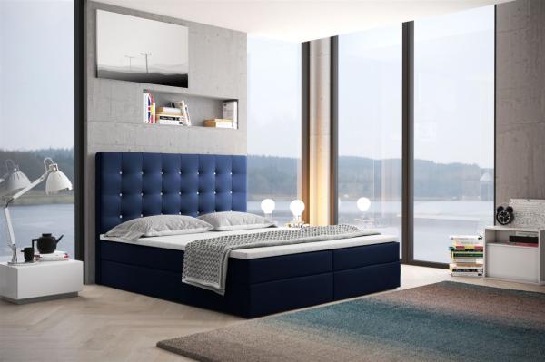 Boxspringbett Schlafzimmerbett TRIANA 140x200cm in Stoff Blau