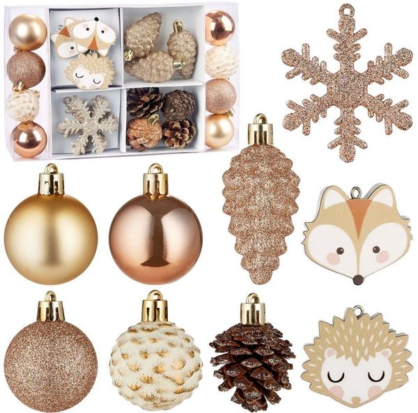 BRUBAKER Weihnachtsbaumkugel 26 Stück Christbaumschmuck Wald und Tiere - Weihnachtskugel Set (26 St), Tannenzapfen, Igel und Fuchs, Schneeflocke, Weihnachtsbaum Baumschmuck