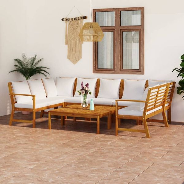 vidaXL 9-tlg. Garten-Lounge-Set mit Auflagen Creme Massivholz Akazie 3057775