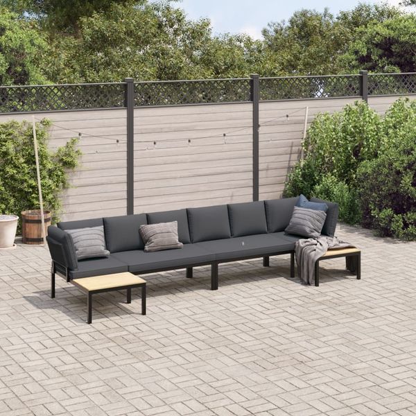 vidaXL 4-tlg. Garten-Sofagarnitur mit Kissen Schwarz Aluminium 3283697