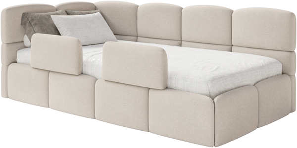 Selsey 'Cloudy' Kinderbett 120 cm, Bettkasten, 2x Rausfallschutz, Chenille, links, Creme