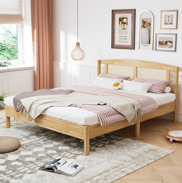 Bett 160x200 cm aus Rattan mit 15 Latten und Mittelfüßen – natürliches Design für Jugend und Erwachsene