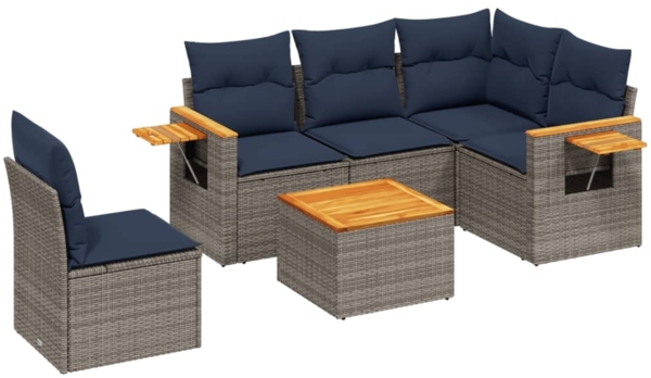 vidaXL 6-tlg. Garten-Sofagarnitur mit Kissen Grau Poly Rattan 3226824