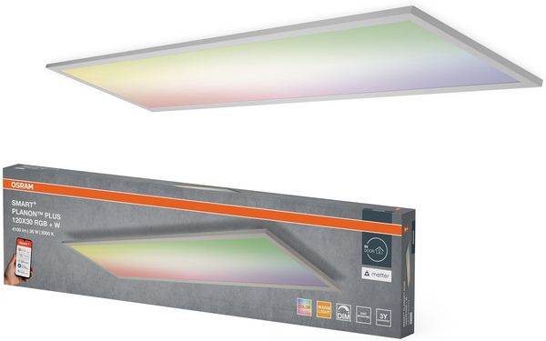 Osram SMART+ Matter Planon Plus LED Panel RGBW, 1200x300 mm, 36W, 3000lm, 3000K, Matter WLAN kompatibel, Alexa