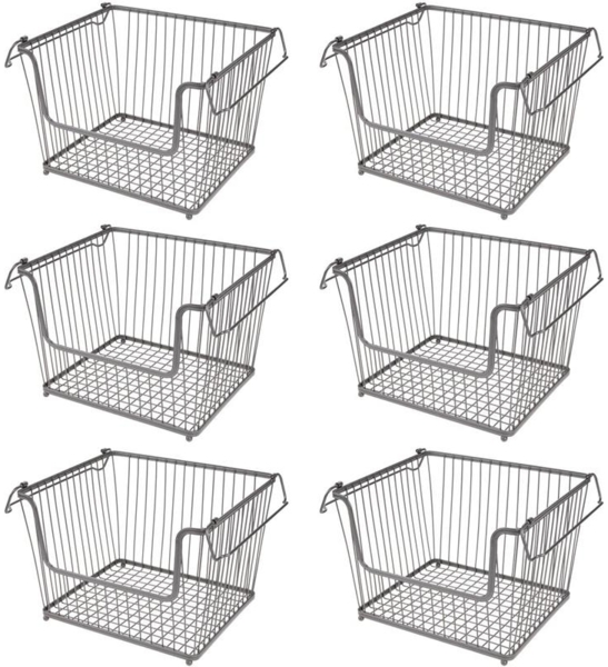 mDesign Ablagebox Gitterbox Aufbewahrungskorb 6er Set Henkel Metall Graphit