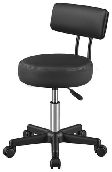SONGMICS Rollhocker, höhenverstellbar, Hocker mit Rückenlehne, Labor, belastbar bis 150 kg, PU-Bezug, schwarz