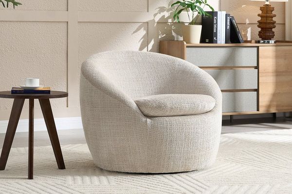 riess-ambiente Drehsessel ALPINE beige - Chenillestoff, 360° drehbar, Armlehnen, Rundumbezug (Einzelartikel, 1-St), runder Lesesessel - ideal für Wohnzimmer, Schlafzimmer & Ankleide