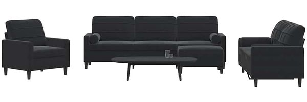vidaXL 4-tlg. Sofagarnitur mit Kissen und Nackenrollen Schwarz Samt 3278466