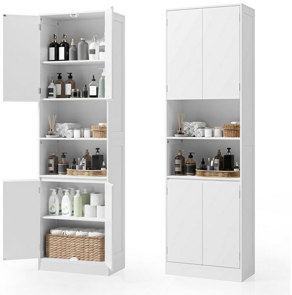 Bealife Hochschrank Badschrank mit 4 Türen und 2 offene Fächer, 57 x 30 x 190 cm