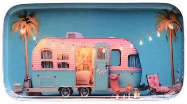 Giftcompany - Tablett Deko Schale "Love Trays" Wohnwagen 12x22cm Blau 1165003009