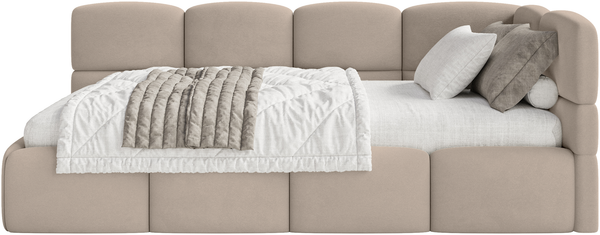 Selsey 'Cloudy' Jugendbett 120x200, Kopfteil rechts, Matratze & Bettkasten, Samt Beige Bild 6