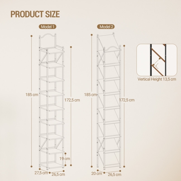 Vertikales Schuhregal, Schmales Schuhablage mit 9 Ebenen, 2 Einstellbaren Modi, Platzsparend, Schuhturm für Eingangsbereich, Flur, Wohnzimmer, Braun Bild 9
